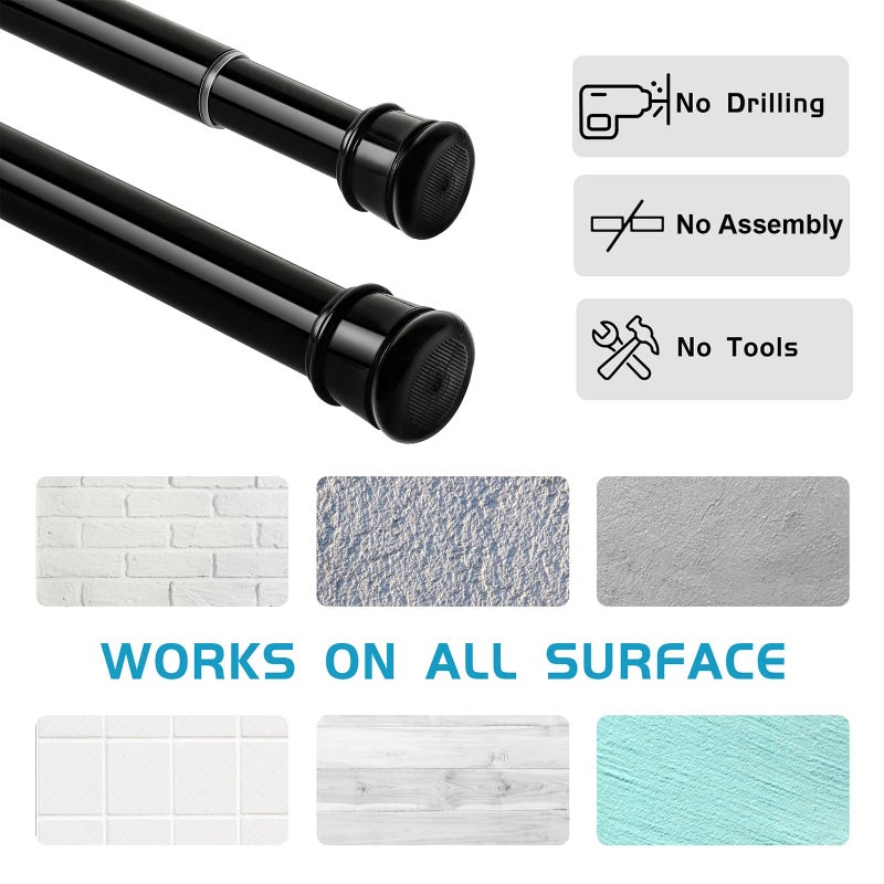 Ginbel Direct 2 Pack Shower Curtain Rod 28-48 Inch, 1" Diameter Spring Long Adjustable Tension Curtain Rods for Bathroom Windows Closet No Drilling No Rust No Assembly, Black - Image 3